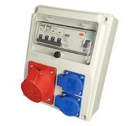 RoadEu - Quadro Elettrico Distributore di corrente - CEE 16A 5P, 2 x 230V, Schuko con interruttore magnetotermico differenziale 25A, A/AC, interruttore automatico LS C16A. IP44