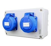 RoadEu | Scatola di Prese Schuko IP67 Professionale - Doppia Presa Stagna 16A/230V con Coperchi a Vite | Blocco Presa Murale per Cantiere, Garage e Uso Esterno