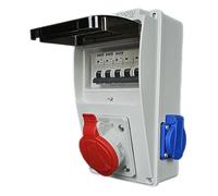RoadEu - Scatola elettrica impermeabile 32 A 5P 2 x 230 V, splitter di corrente da 32 A, con interruttore automatico, splitter CEE e distributore di corrente impermeabile IP44