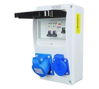 RoadEu - Splitter 230 V monofase CEE 16A 3P, presa e interruttore automatico 16 A, interruttore differenziale 40 A. Ideale per officina, capannoni o giardino.