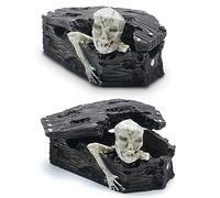 RoadLoo 2 Pezzi Teschio Acquario Vasca Decorazione,Rettile Halloween Décor Piccola Statua Scheletro Decorativo Paesaggio terrario Ornamento per Serpente Lucertola Spider Serbatoi