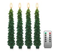 Roadtime, Candele per albero di Natale con telecomando e timer, 4 pezzi di candele LED in cera a bastoncino tremolanti, candele senza fiamma a batteria con stoppino 3D, candele verdi per decorazione