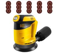 Roadtime Levigatrice orbitale per batteria DeWalt da 20 V (senza batteria), smerigliatrice da 125 mm, 20,000 giri/min, 3 velocità con contenitore di raccolta della polvere e 20 carta vetrata, per