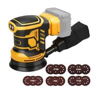 Roadtime Levigatrice orbitale per batteria DeWalt da 20 V (senza batteria), smerigliatrice da 125 mm, 3 velocità 1,000 - 11,800 giri/min, con contenitore di raccolta della polvere e 15 carta vetrata