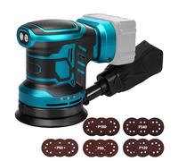 Roadtime Levigatrice orbitale per batteria Makita da 18 V (non batteria), smerigliatrice da 125 mm, 3 velocità 1,000 - 11,800 giri/min, con contenitore di raccolta della polvere e 15 carta vetrata