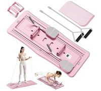 Roadtime Riformatore per pilates pieghevole, con rullo addominale e timer, portatile, multifunzione, con rimbalzo automatico, attrezzatura per allenamento completo del corpo, per casa e palestra, rosa