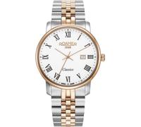 Roamer Classico Gents, data, 40 mm, cassa in acciaio inox, quadrante bianco, cinturino bicolore in acciaio inox, vetro zaffiro, classico elegante orologio da polso da uomo