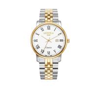 Roamer Classico Gents, data, 40 mm, cassa in acciaio inox, quadrante bianco, cinturino bicolore in acciaio inox, vetro zaffiro, classico elegante orologio da polso da uomo