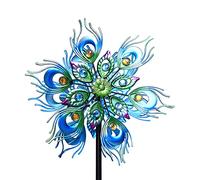 Roaming Light Girandola a vento con pavone, scultura a doppio vento da 122 cm, filatori cinetici per esterni in metallo, mulini a vento da giardino, per cortile e giardino