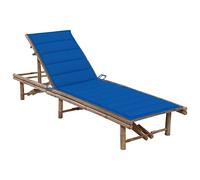 Roanoer Lettino da giardino in bambù con cuscino blu reale regolabile | Lettino in bambù con morbida imbottitura per ore rilassanti in giardino, sulla terrazza o sul balcone.