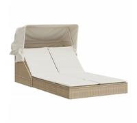 Roanoer Lettino doppio in polyrattan con tetto e cuscini, colore beige | Isola parasole a due posti in rattan con tettuccio parasole pieghevole e comodi cuscini per giardino, terrazza e balcone.