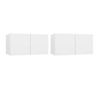Roanoer Set di 2 mobili pensili per TV, colore bianco, 60 x 30 x 30 cm | Moderna combinazione di mensole sospese per soggiorno con 4 scomparti per giornali e lettori multimediali. Materiale in legno