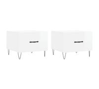 Roanoer Set di 2 tavolini da caffè bianco lucido, 50 x 50 x 40 cm | Pratico set di 2 tavolini con cassetto per soggiorno e camera da letto. Stabile gambe in metallo dal design moderno.