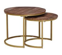 Roanoer Set di 2 tavolini da caffè Nesting in legno massiccio di mango e | Tavolini rotondi salvaspazio dal design industriale per soggiorno e ufficio. Scorrebile l'uno nell'altro con piano in legno.