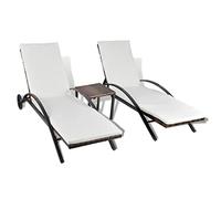 Roanoer Set di 3 lettini da giardino con tavolo, colore marrone | Comodi lettini da giardino con schienale regolabile, pratiche ruote e tavolino per la vostra terrazza.