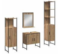Roanoer Set di mobili da bagno, 4 pezzi, in legno marrone, 33 x 33 x 185 cm, design moderno, con specchio piatto e spazio per piccoli bagni e WC degli ospiti