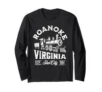 Roanoke Virginia USA Old Railroad Train Design Distressed Maglia a Manica
