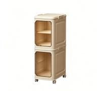 RoaQinFo Armadio Pieghevole Mobile Carrello Contenitore Scaffale con Ruote in Plastica Robusta Impermeabile con Porte Trasparenti Salvaspazio Pieghevole Adatto per Bagno Cucina Lavanderia, Crema