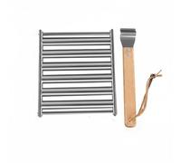 RoaQinFo Grill Rack per Salsicce con Griglia Supporto Vassoio Portaspiedi Design Rotante per Arrostire in Modo Uniforme Manico Staccabile per Controllo Acciaio, Piccolo
