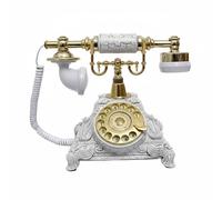 RoaQinFo Telefono Vintage Rotary Dal Design Retrò, Telefono Antico Con Quadrante Rotante, Base Bianca E Dettagli In Bronzo, Modello 117BS