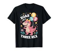 Roar I'm A Three Rex Cute Dinosaur Compleanno 3 Anni Ragazza Maglietta