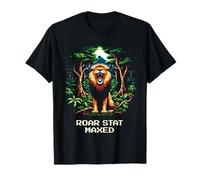 Roar Stat Maxed | Grafica da Gioco retrò Lion Pixel Art Maglietta