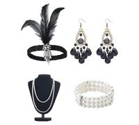 Roaring 20s Flapper Headbands - Four Piece Vintage Costume Accessory Collection | Elegant Style Party Favor for Cocktail Gathering, Jazz Era Dress Theme, Halloween Celebration, Retro Fashion
