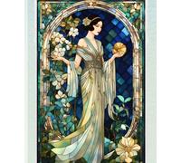 ROARING 20s FLAPPER LADY CHINOISE DAME - STAINED GLASS * COMPOSITION NOTEBOOK Journal Diary-Post Victorian Early Turn of the Century Women Lady Girl ... GIFT Homeschool Ivy League University
