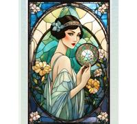 ROARING 20s FLAPPER LADY CHINOISE DAME - STAINED GLASS * COMPOSITION NOTEBOOK Journal Diary-Post Victorian Early Turn of the Century Women Lady Girl ... GIFT Homeschool Ivy League University