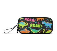 Roaring Dino Spot Nero Fluorescente Verde Blu Nylon Matite Borse per la Scuola di Grande Capacità Astucci per la Scuola Cancelleria Borsa per Bambini Elementari