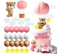 Roaring Good Time decorazione torta orso rosa topper per torta baby shower con orsetto decorazione per torta con palloncini ad aria calda decorazione per torta di compleanno babyshower