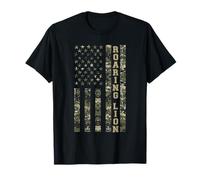Roaring Lion American Flag Camouflage USA Distressed Style Maglietta