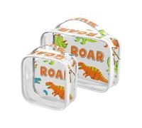 Roaring T-rex Ankylosaurus Bianco Fluorescente Verde Toiletry Bag per le Donne TSA Approvato Trasparente Viaggio Trucco Borse Kit da Barba Uomo