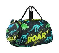 Roaring T-rex ankylosaurus nero verde borsa da palestra per ragazze con scomparto per scarpe grande capacità Weekender borsone da notte per spiaggia nuoto piscina sport