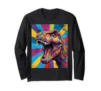 “Roaring T Rex” Colorful Pop Art Dinosaur Graphic Design Fun Maglia a Manica