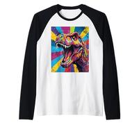 “Roaring T Rex” Colorful Pop Art Dinosaur Graphic Design Fun Maglia con Maniche Raglan