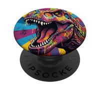“Roaring T Rex” Colorful Pop Art Dinosaur Graphic Design Fun PopSockets PopGrip Adesivo