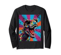 Roaring T Rex Colorful Pop Art Dinosaur Graphic Kids Boys Maglia a Manica