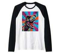 Roaring T Rex Colorful Pop Art Dinosaur Graphic Kids Boys Maglia con Maniche Raglan