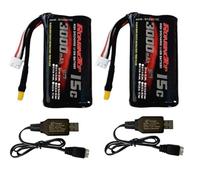 RoaringTop Batteria 7,4 V 3000 mAh 2S ricaricabile Li-ION RC Batteria con presa XT30 e 2 cavo di ricarica USB per escavatori RC e barche telecomandate (2 PCS)