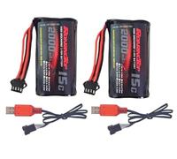 RoaringTop Batteria 7,4V 2000mAh ricaricabile agli ioni di litio, con spina SM-4P, 2 cavi di ricarica USB, adatto per Veicoli RC, Veicoli RC Arrampicata e Barche RC