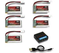 RoaringTop Batteria ai polimeri di litio da 3,7 V, 400 mAh, 25 C, con spina MOLEX con caricatore 5 in 1, per elicotteri RC Quadcopter Drone Quadcopter FPV Model Racing AT-96 H99W H31 H6C H98 TR-C385