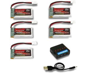 RoaringTop Batteria ai polimeri di litio da 3,7 V, 400 mAh, 25 C, con spina MOLEX con caricatore 5 in 1, per elicotteri RC Quadcopter Drone Quadcopter FPV Model Racing AT-96 H99W H31 H6C H98 TR-C385