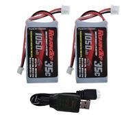 RoaringTop Batteria al litio 2S 1050mAh 7.4V 35C con spina PH 2.0 adatto per SCX24 serie di Auto Telecomandate e Auto Telecomandate di rapporto 1/18, 1/24, con 1 caricatore USB(2 PCS)