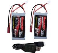 RoaringTop Batteria Lipo 2S 1050mAh 7.4V Burst 40C con spina JST con caricatore USB per WLtoys A949 A959 A969 A979 K920 e la maggior parte delle auto 1/16 1/18 1/24 RC(2 PCS)