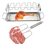 Roaster Chicken Rack, Stainless Steel Roaster Stand with Turkey Fork, Elevates Meat Even Roasting, Includes Drip Tray, Ottimo per campeggio, Backyard BBQ, Picnic, Tailgating