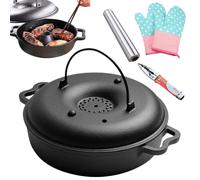 Roasting Pan - Iron Sweet Potato Roaster for BBQ Vegetables and Meals | Nonstick Oven Pan with Lid Clip and Heat Gloves, Even Heating Tray, Baking Corn for Chestnuts Home Kitchen Cooking