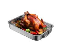 Roasting Pan with Rack - Stainless Steel Cooking Utensils for Home Cooks | Oven Safe Deep Roasting Tin with Lift Grid Design, Turkey Chicken Ham Baking Tool for Holiday Dinner Party