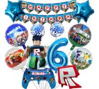 Rob - Set di decorazioni per compleanno per bambini di 6 anni, 13 palloncini Robl, con stella a cinque punte, rotondi, numeri, persone e palloncini in lattice, striscioni, set decorativo per feste di