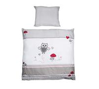 roba Biancheria da Lettino Set 2 Pezzi Adam e Eule - Copripiumino 80 x 80 cm - Federa 40 x 35 cm - 100% Cotone Biologico - Motivo con Gufetto e Istrice - Bianco e Grigio